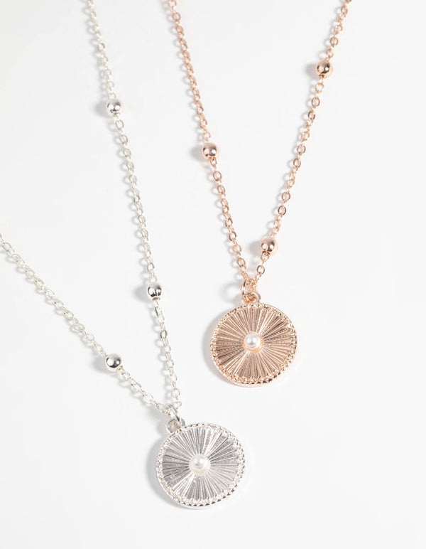 Mixed Metal Textured Disc Necklace Set
