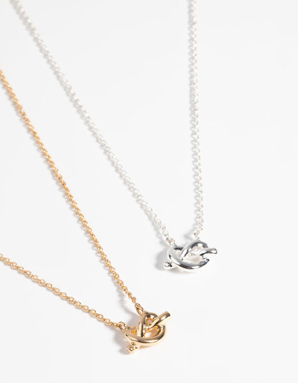 Mixed Metal Knot Necklace Set