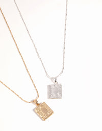 Mixed Metal Ornate Locket Necklace Set - link has visual effect only