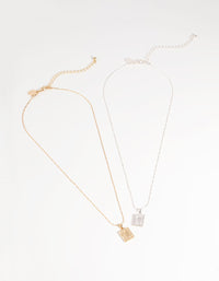Mixed Metal Ornate Locket Necklace Set - link has visual effect only