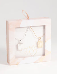 Mixed Metal Ornate Locket Necklace Set - link has visual effect only