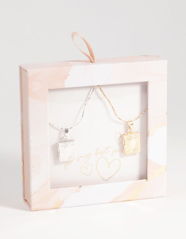Mixed Metal Ornate Locket Necklace Set