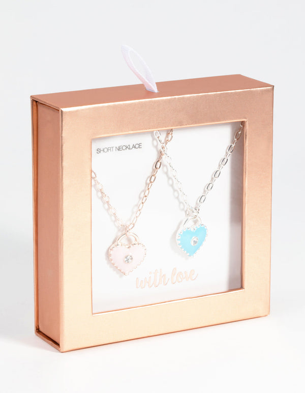 Mixed Metal Heart Necklace Set