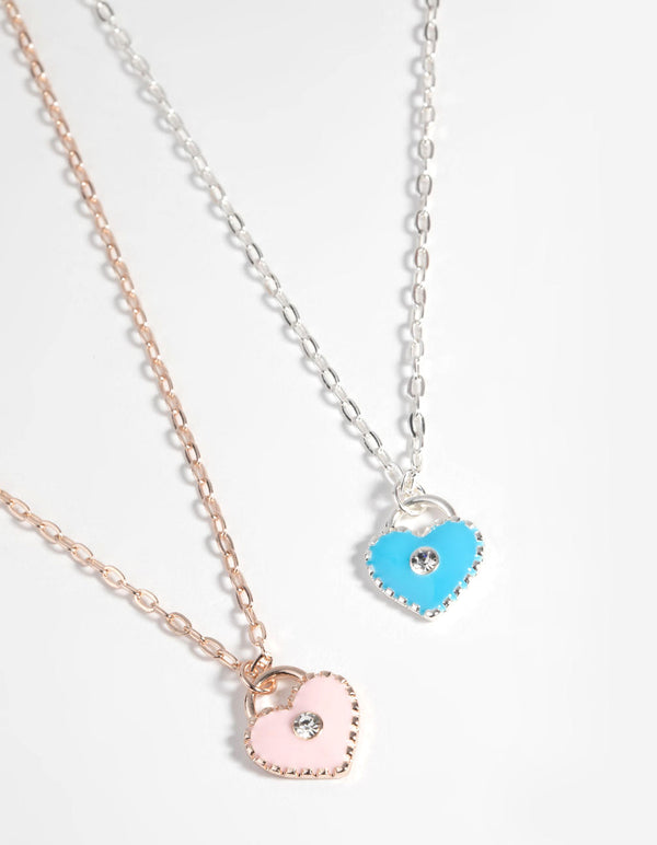 Mixed Metal Heart Necklace Set