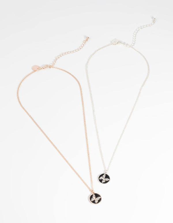 Mixed Metal Butterfly Necklace Set