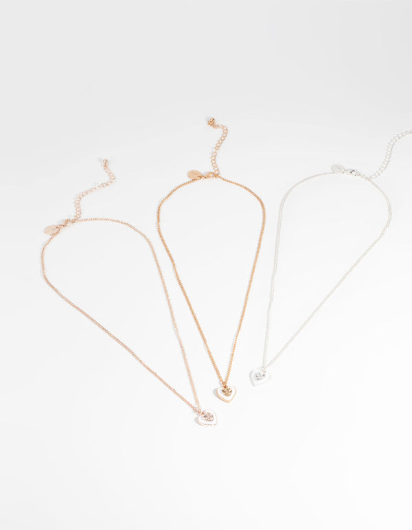 混合金属心形项链套装