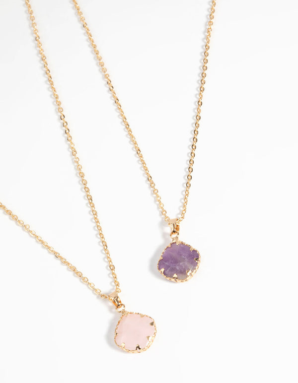 Mixed Metal Semi-Precious Necklace Set