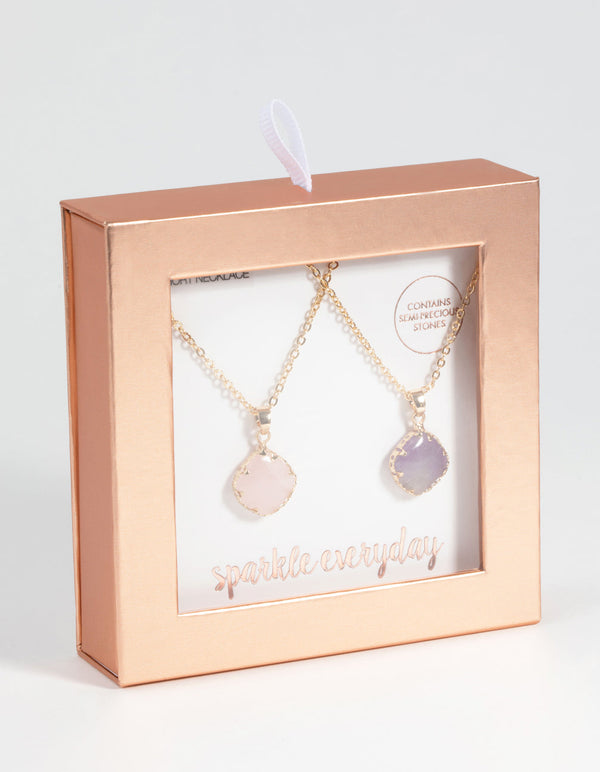 Mixed Metal Semi-Precious Necklace Set