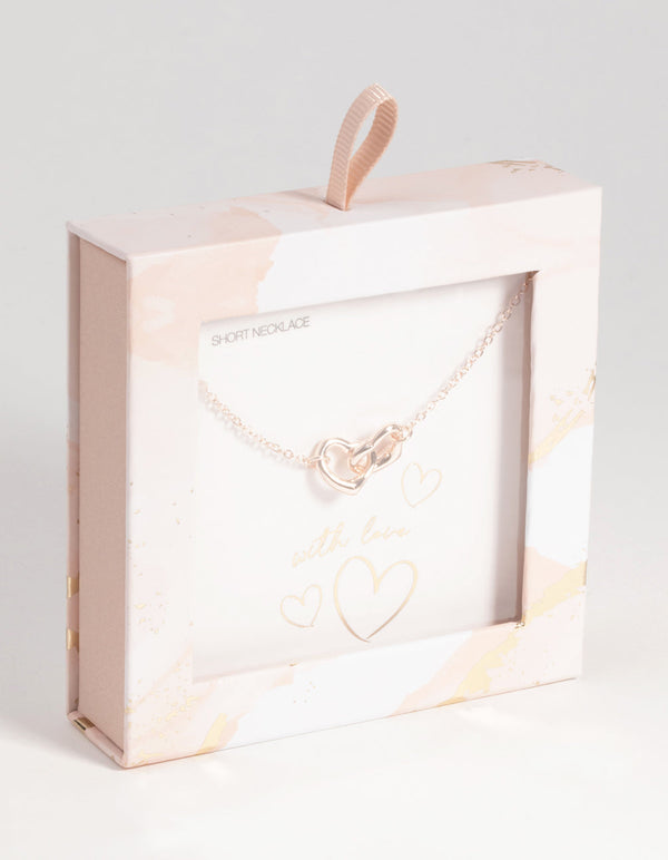Rose Gold Dainty Heart Necklace Set