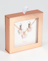 Gold and Pink Butterfly Necklace and Earring Set - link has visual effect only