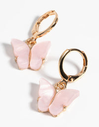 Gold and Pink Butterfly Necklace and Earring Set - link has visual effect only