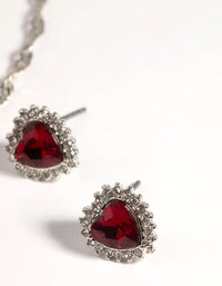 Rhodium Ruby Heart Necklace and Earring Set - link has visual effect only