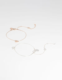 Mixed Metal Dainty Heart Charm Bracelet and Anklet Set - link has visual effect only