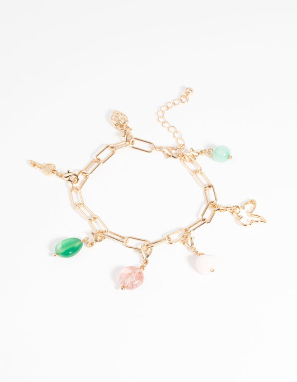 Gold Semi-Precious Charm Bracelet Set