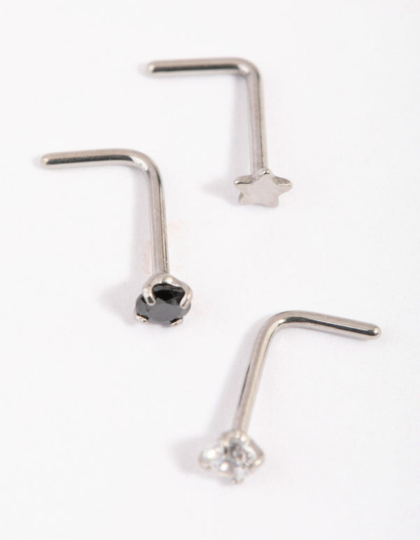 Rose Gold Surgical Steel Star and Diamante Nose Studs