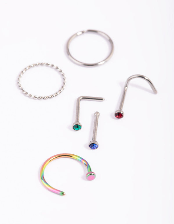 Mixed Surgical Steel Technicolour Nose Studs