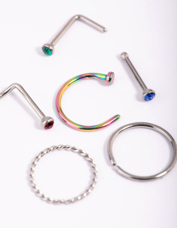 Mixed Surgical Steel Technicolour Nose Studs