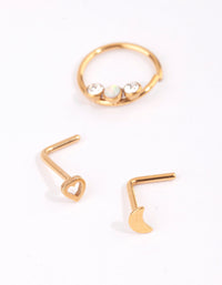 Gold Surgical Steel Heart and Moon Nose Studs - link has visual effect only