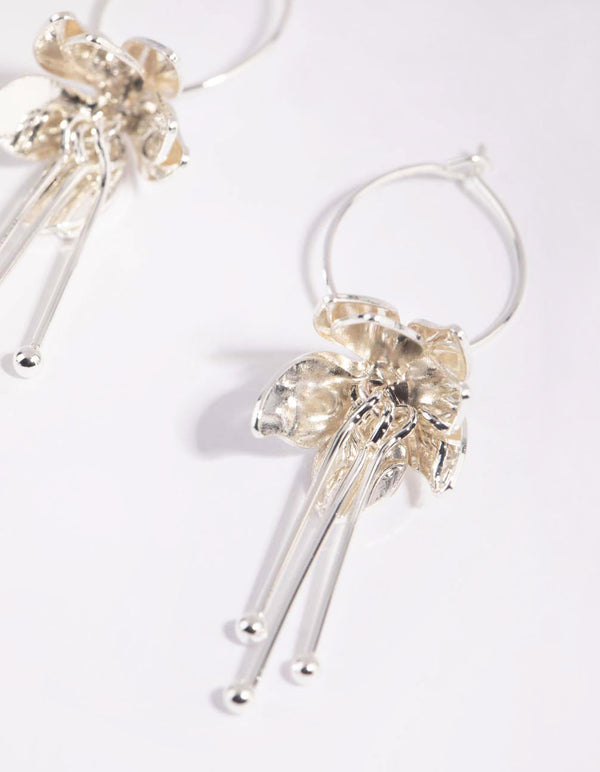 Silver Flower Drop Earrings