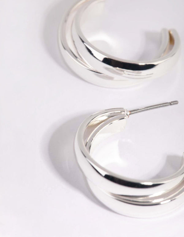 Silver Smooth Double Hoop Earrings
