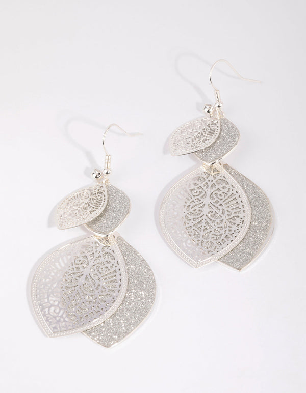 Silver Glitter Leaf Earrings