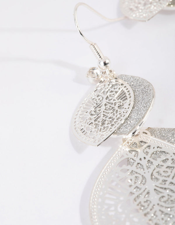 Silver Glitter Leaf Earrings