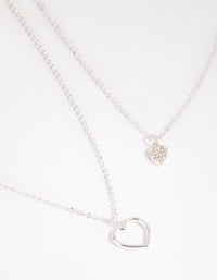 Silver Double Heart Layered Necklace - link has visual effect only