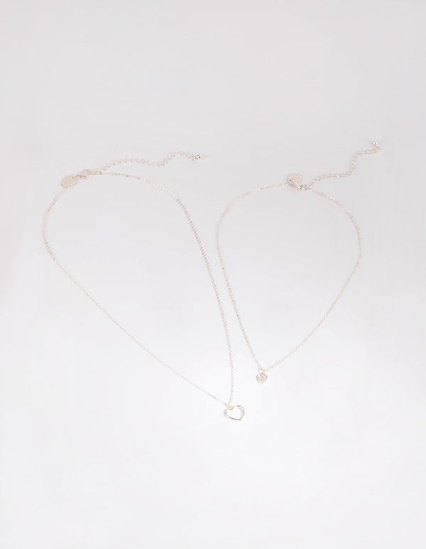 Silver Double Heart Layered Necklace