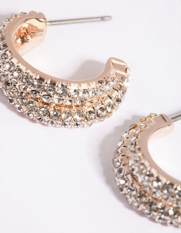 Rose Gold Diamante Double Hoop Earrings