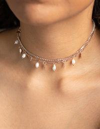 Rose Gold Pearl and Leaf Choker Necklace Set - link has visual effect only
