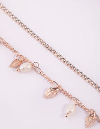 Rose Gold Pearl and Leaf Choker Necklace Set - link has visual effect only