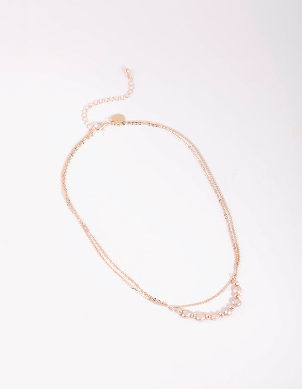 Rose Gold Pearl Layered Necklace