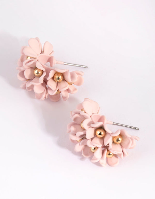 Gold Flower Cluster Hoop Earrings