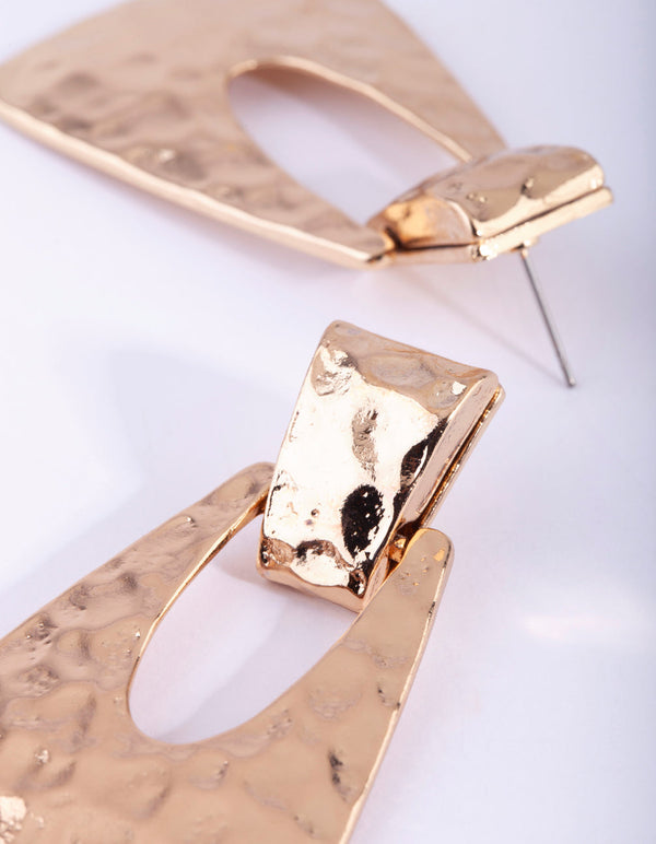 Gold Molten Trapeze Earrings