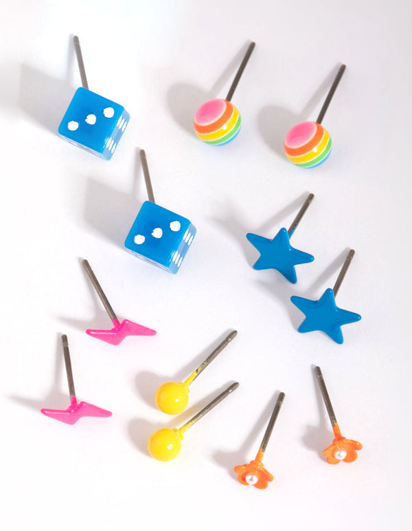 Kids Fluro Dice Stud Earring Pack