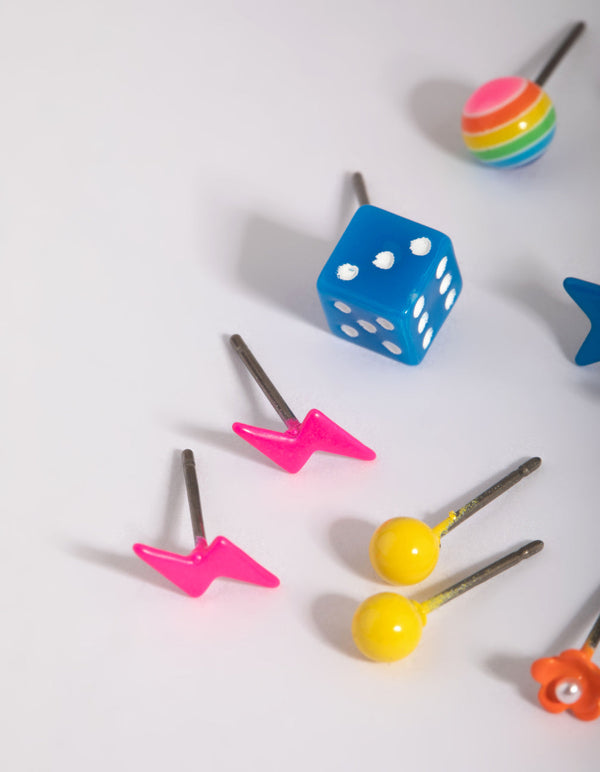 Kids Fluro Dice Stud Earring Pack