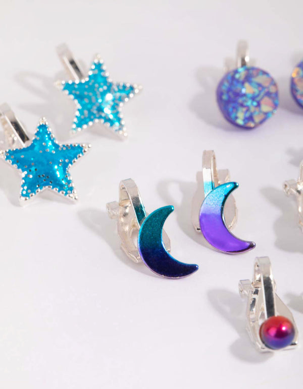 Kids Sky Clip On Earring Pack