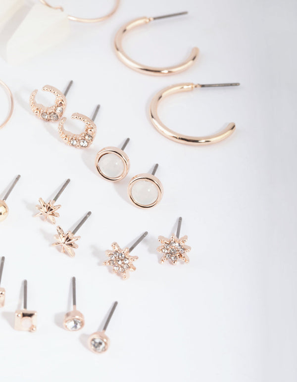 Rose Gold Star and Triangle Stud and Drop Earring Pack