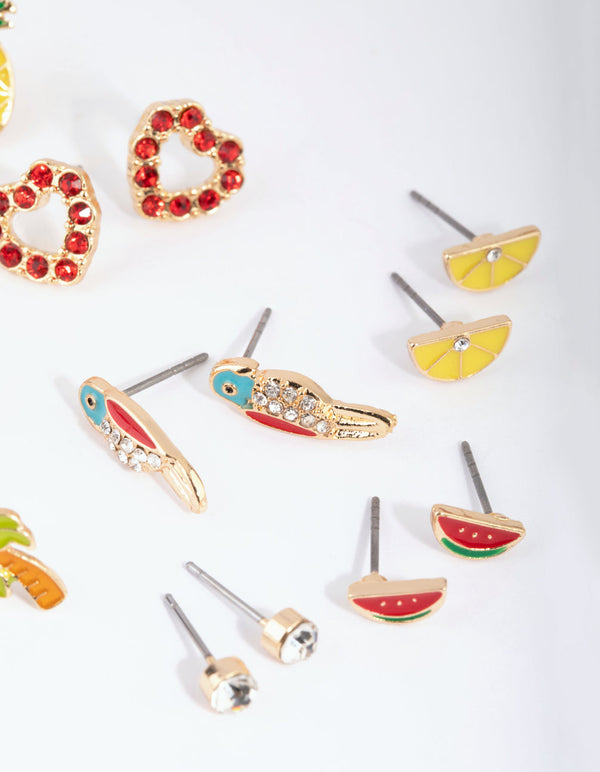 Gold Summer Fruit Stud Earring Pack
