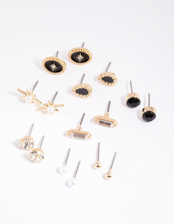 Gold Celestial Diamante and Pearl Stud Earring Pack