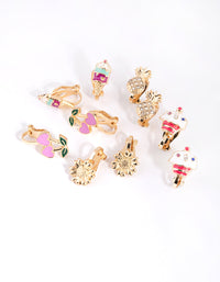 Gold Summer Vibes Clip On Earring Pack - link has visual effect only
