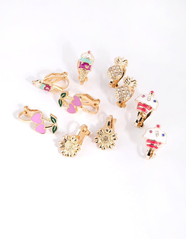 Gold Summer Vibes Clip On Earring Pack