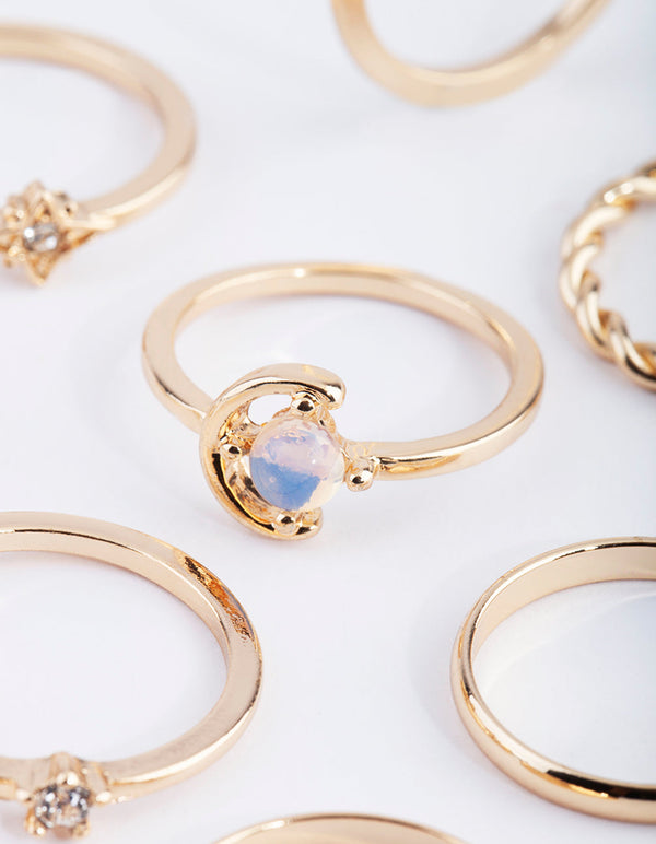 Gold Mixed Moon Ring Pack