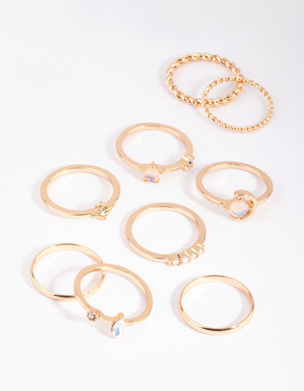 Gold Mixed Moon Ring Pack