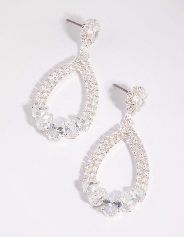 Silver Cubic Zirconia Pear Drop Earrings