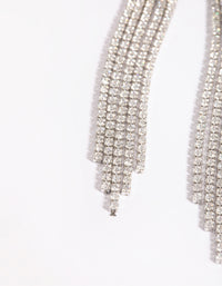 Rhodium Cubic Zirconia Cup Chain Fringe Drop Earrings - link has visual effect only