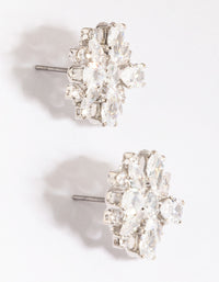 Rhodium Cubic Zirconia Flower Stud Earrings - link has visual effect only