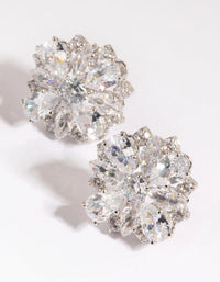 Rhodium Cubic Zirconia Flower Stud Earrings - link has visual effect only