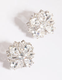 Rhodium Cubic Zirconia Flower Stud Earrings - link has visual effect only