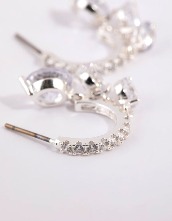 Silver Cubic Zirconia Jingle Huggie Earrings